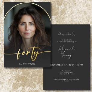 Moderne minimale zwarte boog veertigste verjaardag folie uitnodiging