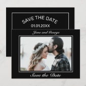 Moderne, minimale zwarte bruiloft foto save the date (Voorkant / Achterkant)