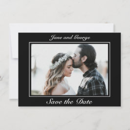 Moderne, minimale zwarte bruiloft foto save the date