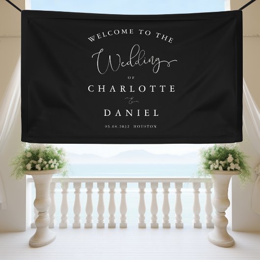 Moderne, minimale, zwarte bruiloft spandoek
