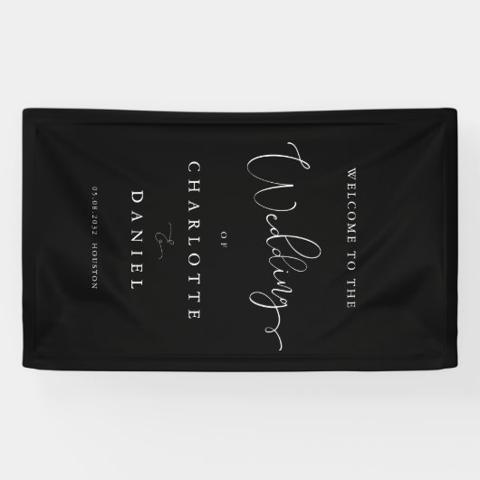 Moderne, minimale, zwarte bruiloft spandoek (Horizontaal)