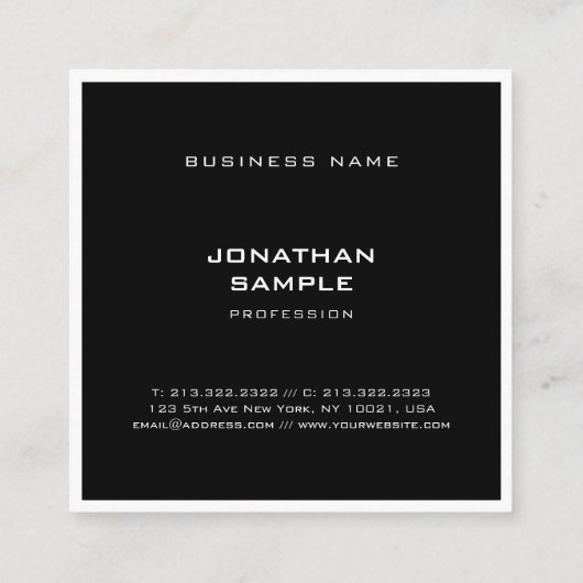 Moderne minimale zwarte Elegant Sjabloon bovenaan Vierkante Visitekaartje (Achterkant)