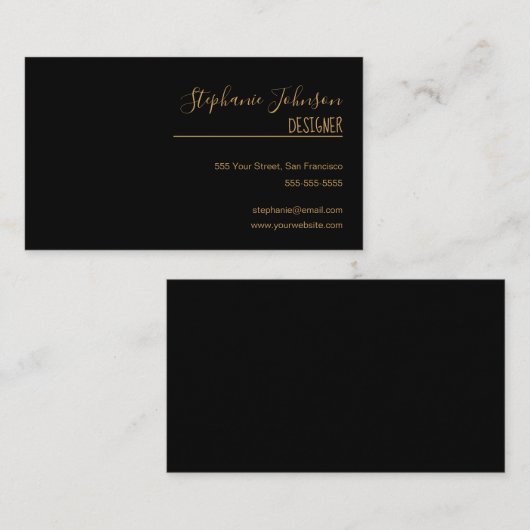 Moderne minimale zwarte en goudkalligrafie visitekaartje (Voorkant / Achterkant)