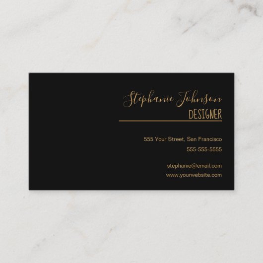 Moderne minimale zwarte en goudkalligrafie visitekaartje (Voorkant)