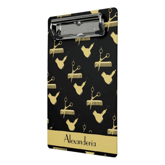 Moderne, minimale zwarte en goudkaptiste mini klembord (Angled2)