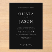 Moderne minimale zwarte en witte bruiloft acryl uitnodigingen (Voorkant)