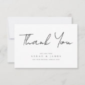 Moderne minimale zwarte en witte bruiloft Dank u Bedankkaart (Voorkant)