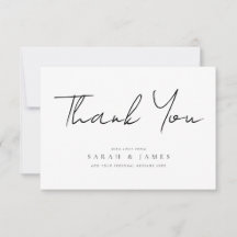 Moderne minimale zwarte en witte bruiloft Dank u