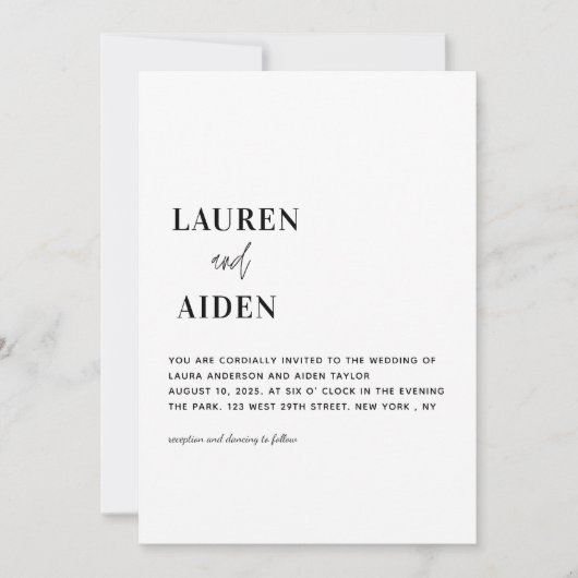 Moderne, minimale zwarte en witte bruiloft kaart (Voorkant)