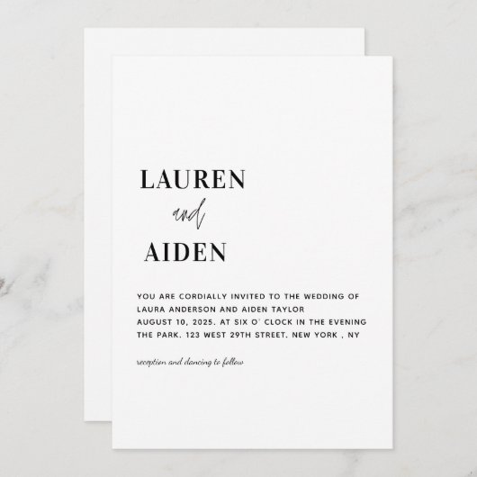 Moderne, minimale zwarte en witte bruiloft kaart (Voorkant / Achterkant)