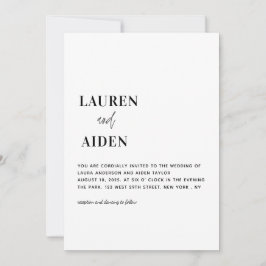 Moderne, minimale zwarte en witte bruiloft kaart