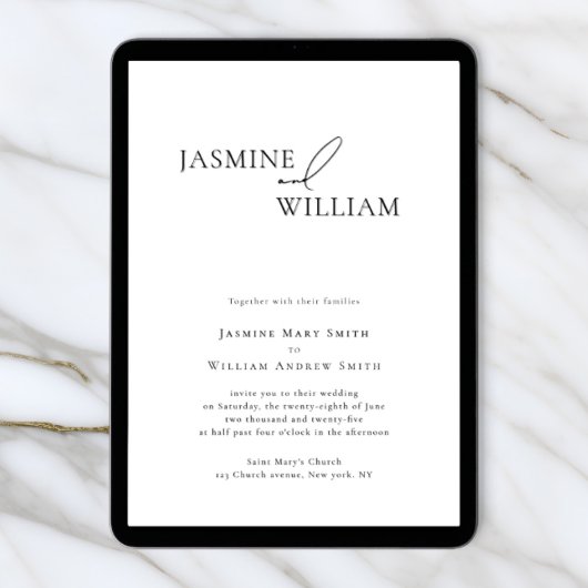 Moderne minimale zwarte en witte bruiloft kaart