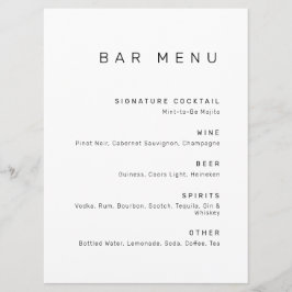 Moderne, minimale zwarte en witte Drinken balk Menu