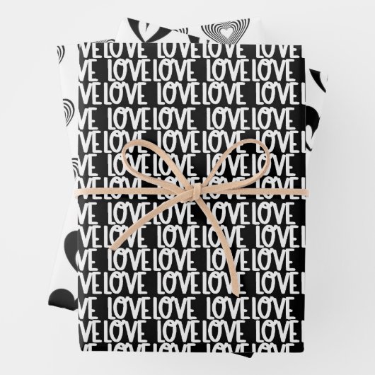 moderne minimale zwarte en witte harten inpakpapier vel (In situ)