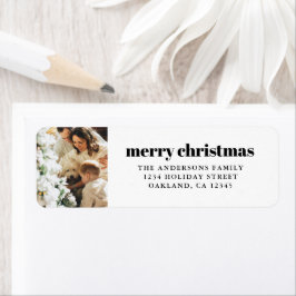 Moderne, minimale zwarte en witte kerst etiket