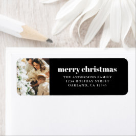 Moderne, minimale zwarte en witte kerst etiket