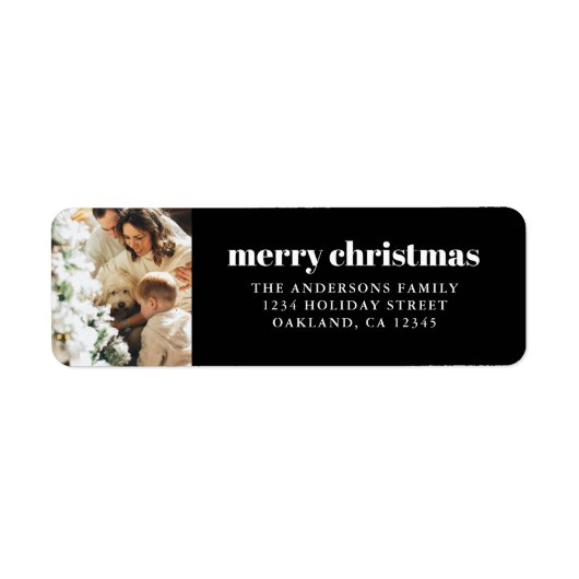 Moderne, minimale zwarte en witte kerst etiket (Voorkant)