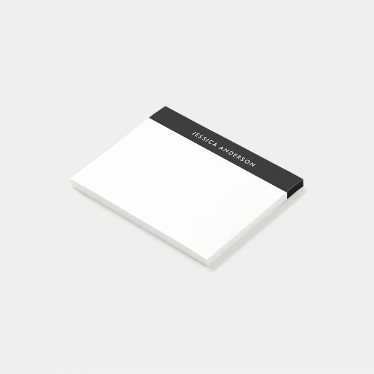 Moderne, minimale zwarte en witte naam post-it® notes (Schuin)