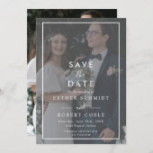 Moderne, minimale zwarte en witte overlay foto save the date (Voorkant / Achterkant)