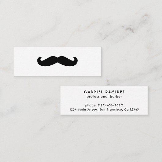 Moderne, minimale zwarte en witte snor mini visitekaartje (Voorkant / Achterkant)