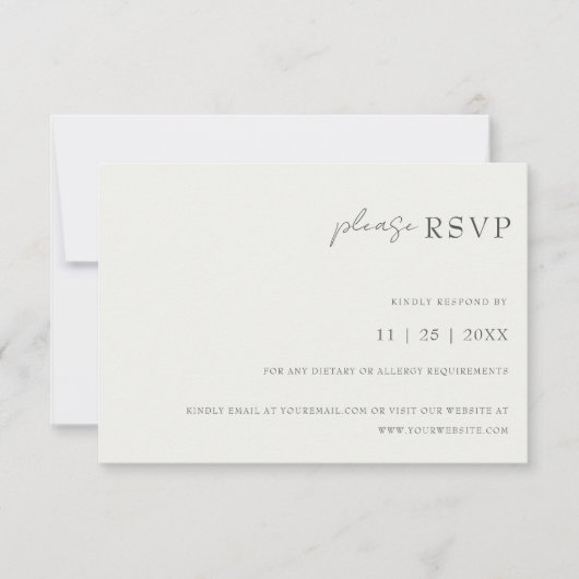 Moderne minimale zwarte en witte typografie RSVP kaartje (Voorkant)