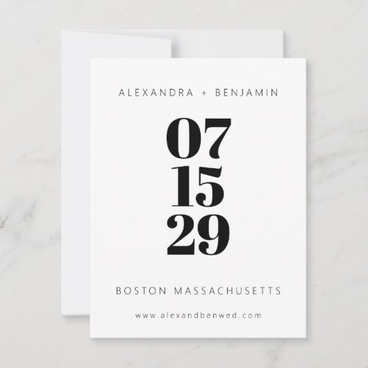 Moderne, minimale zwarte en witte volledige foto save the date (Voorkant)