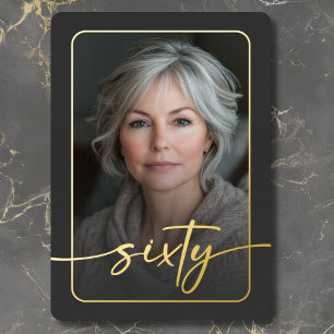 Moderne minimale zwarte foto 60e verjaardag folie uitnodiging