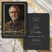 Moderne minimale zwarte foto pensioen partij folie uitnodiging