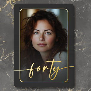 Moderne minimale zwarte foto veertigste verjaardag folie uitnodiging