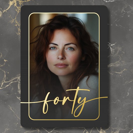 Moderne minimale zwarte foto veertigste verjaardag folie uitnodiging