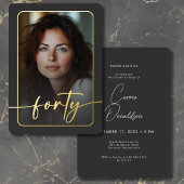 Moderne minimale zwarte foto veertigste verjaardag folie uitnodiging