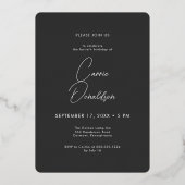 Moderne minimale zwarte foto veertigste verjaardag folie uitnodiging (Achterkant)