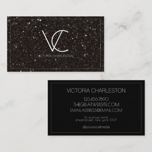 Moderne minimale zwarte glitter visitekaartje (Voorkant / Achterkant)