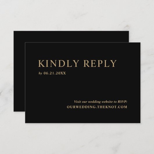 Moderne minimale zwarte gouden bruiloft RSVP-Kaart RSVP Kaartje (Voorkant / Achterkant)