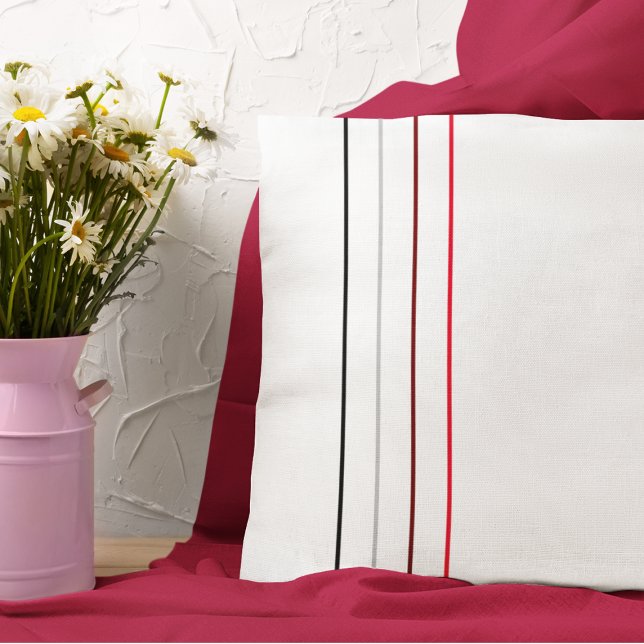 Moderne, minimale zwarte grijze rode lijnen kussen (Creator heeft geüpload)