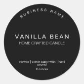 Moderne minimale zwarte homemade-kaarsenlabel ronde sticker (Voorkant)