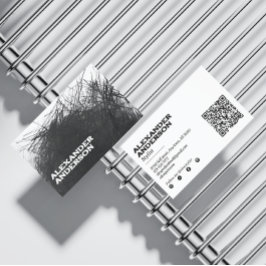 Moderne minimale zwarte houtskool krabbel scanbaar visitekaartje