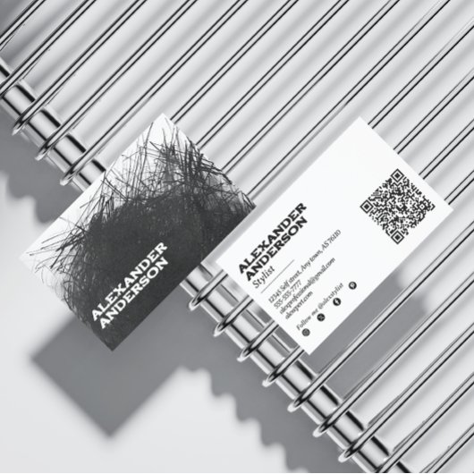 Moderne minimale zwarte houtskool krabbel scanbaar visitekaartje