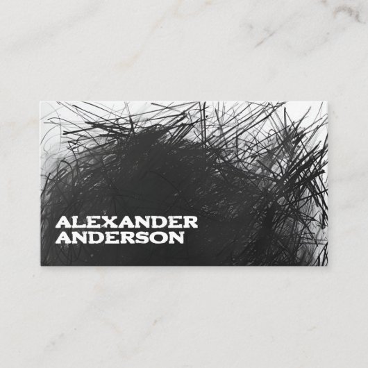 Moderne minimale zwarte houtskool krabbel scanbaar visitekaartje (Voorkant)