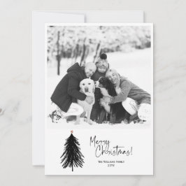 Moderne, minimale zwarte kerstboom Foto Feestdagenkaart
