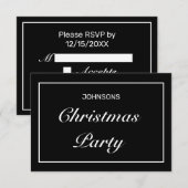 Moderne, minimale zwarte kerstfeestdag RSVP kaartje (Voorkant / Achterkant)