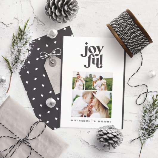 Moderne, minimale zwarte kersttypografie feestdagenkaart