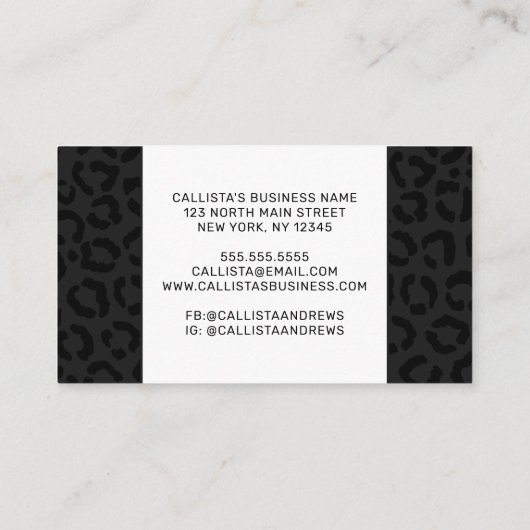 Moderne, minimale zwarte luipaard afdrukken aanbevelingskaartje (Achterkant)