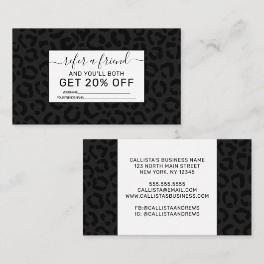 Moderne, minimale zwarte luipaard afdrukken aanbevelingskaartje (Voorkant / Achterkant)
