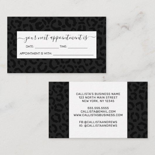 Moderne, minimale zwarte luipaard afdrukken afsprakenkaartje (Voorkant / Achterkant)