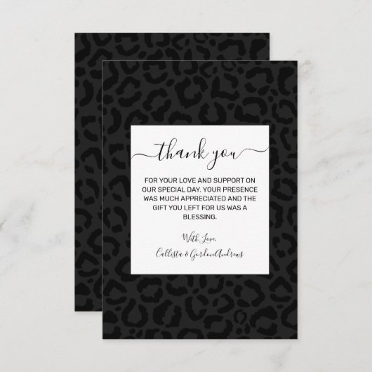 Moderne, minimale zwarte luipaard afdrukken bedankkaart (Voorkant / Achterkant)