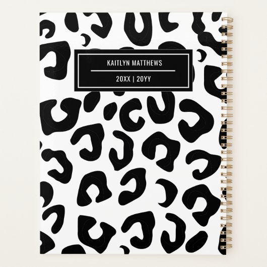 Moderne, minimale zwarte luipaard afdrukken planner (Achterkant)