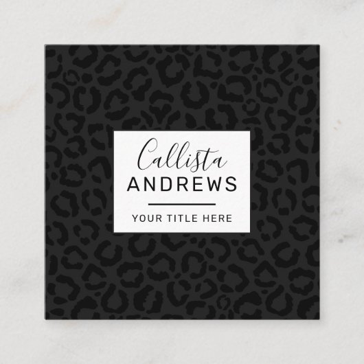 Moderne, minimale zwarte luipaard afdrukken vierkante visitekaartje (Voorkant)