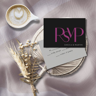 Moderne, minimale zwarte magenta RSVP-kaart RSVP Kaartje