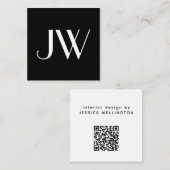 Moderne minimale zwarte monogram QR-code Vierkante Visitekaartje (Voorkant / Achterkant)